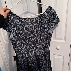 Baby blue and black lace formal dress